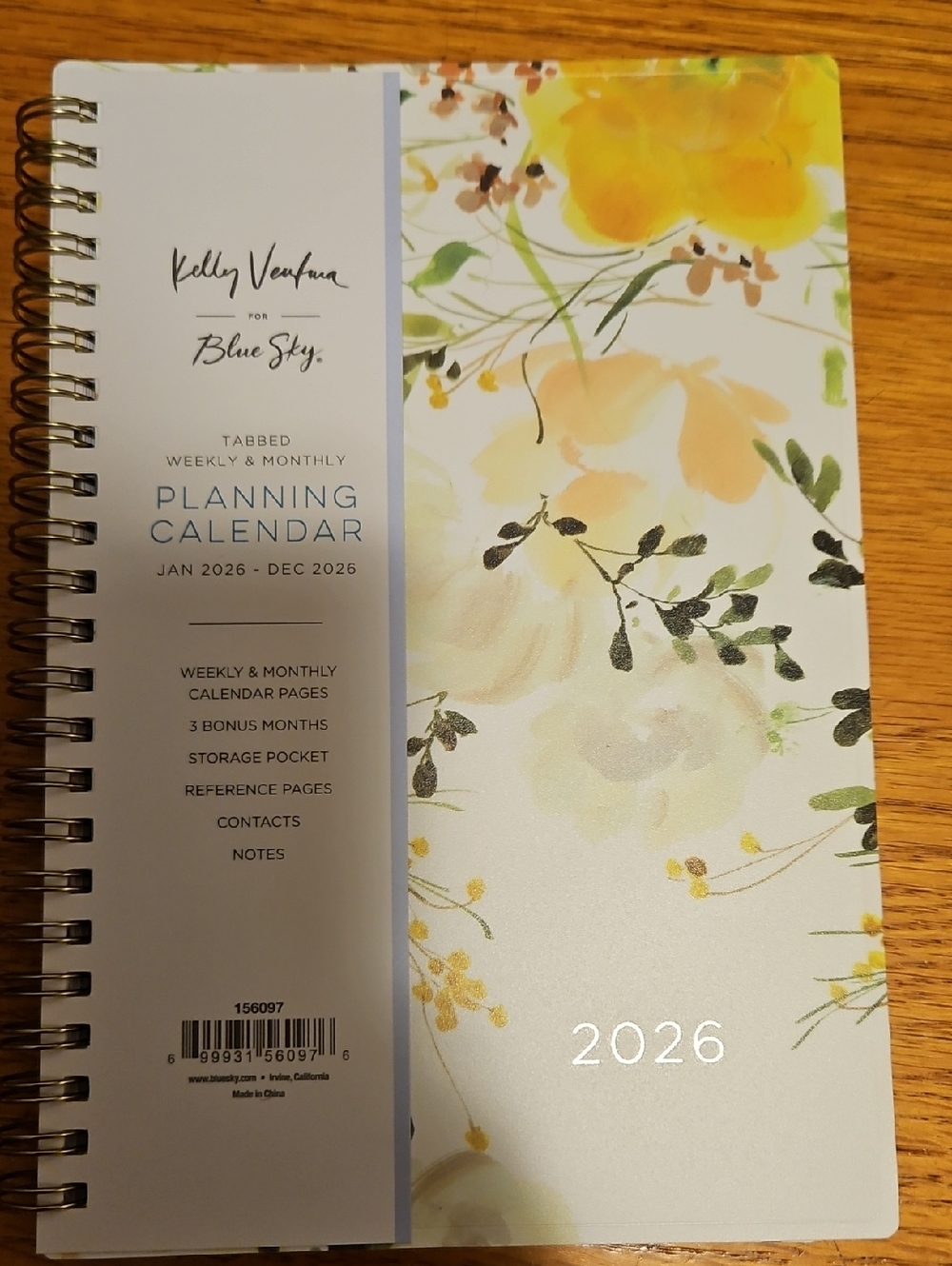 Blue Sky 2026 Floral Planner - Yellow, Cream & Green